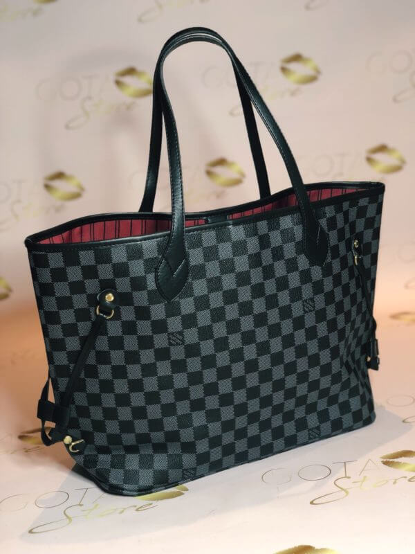 LV Neverfull MM Damier Graphite - Black Leather Women's Handbag