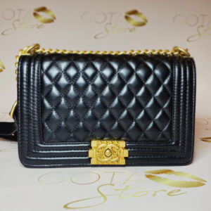 Boy Bag - Black Leather & Gold Hardware Medium Women's Handbag