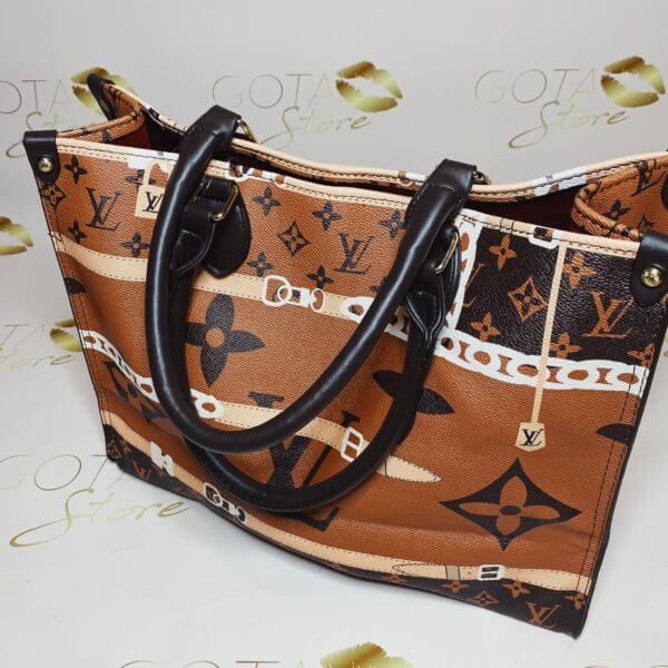 LV City Steamer MM Patchwork Purse - Brown & Orange Leather Women's Large Tote Bag