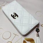 CC Classic Long Zipped Big Logo Women’s Wallet – White Leather & Gold Hardware