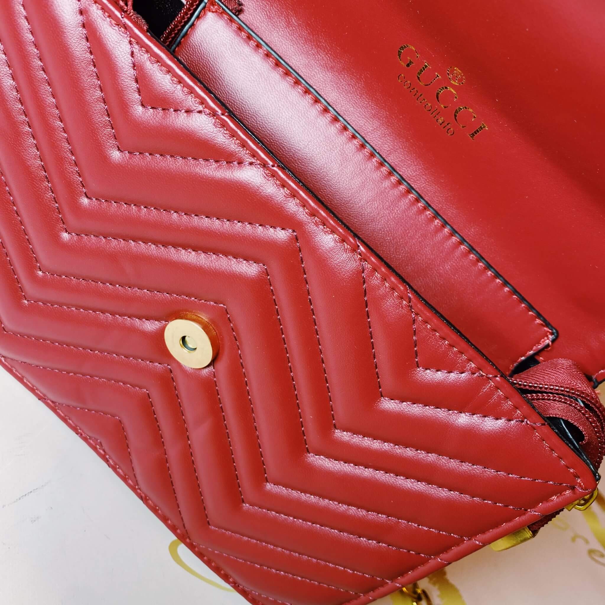 GG Marmont Medium Matelasse Purse Red Leather & Gold Hardware Women’s