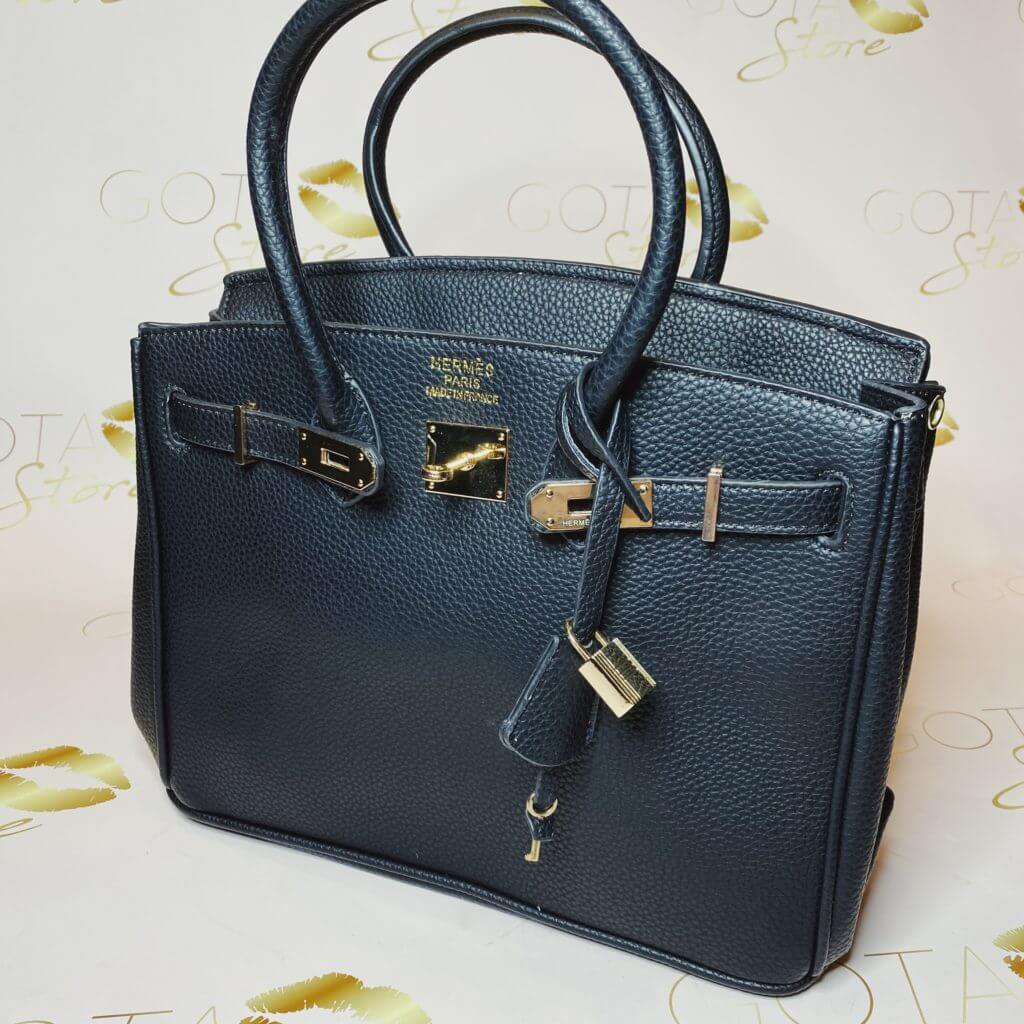 Birkin 25 Leather Purse - Black & Gold Hardware Women’s Large Tote Bag ...