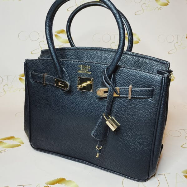 Birkin 25 Leather Purse - Black & Gold Hardware Women’s Large Tote Bag