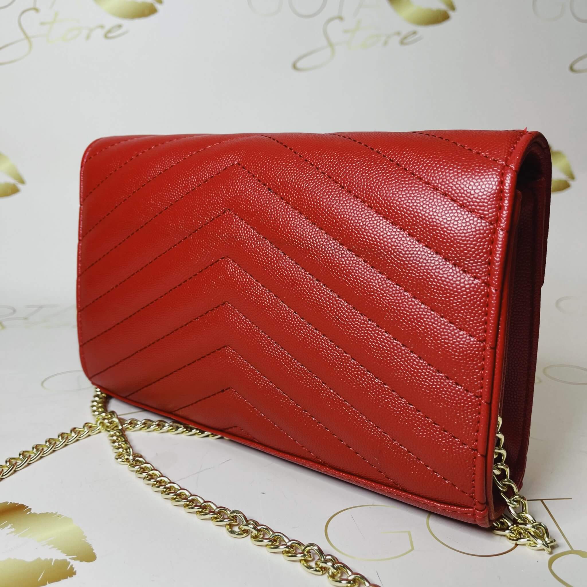 Quilted LouLou YSL Red Clutch Bag - Leather Women's Medium Purse - GOTA ...