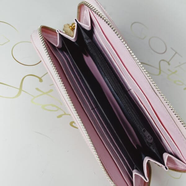 YSL Monogram Zip Around Women's Wallet - Embossed Logo & Light Pink Leather