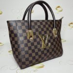 LV DamierEbene Flower Tote Bag Big Logo - Brown Leather & Gold Hardware Large Women's Purse