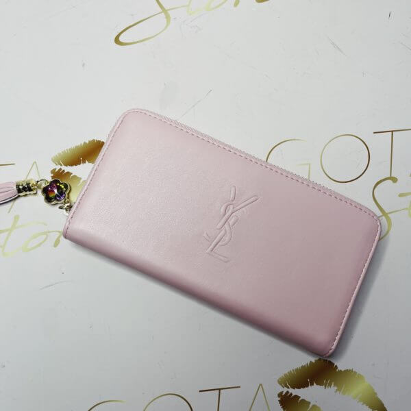 YSL Zip Around Monogram Women's Wallet Pink - Embossed Logo Zipper Wallet
