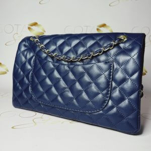 Classic Double Flap Purse - Navy Blue Leather Women's Large Handbag
