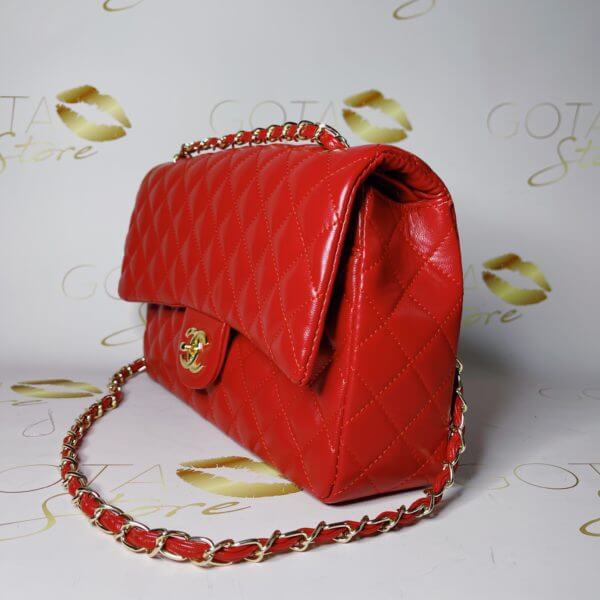 Classic Double Flap Purse - Red Leather Women's Large Handbag