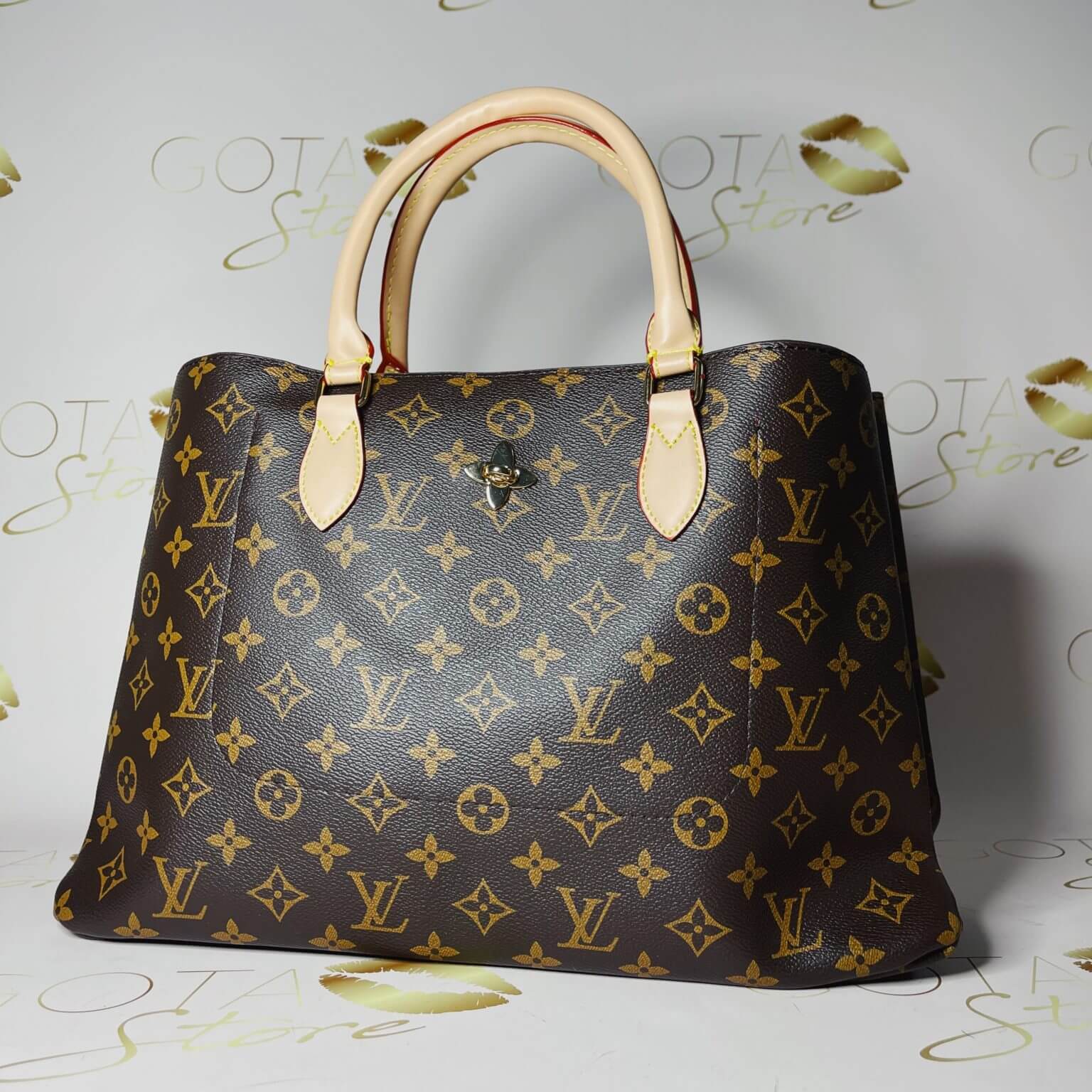 LV Flower Classic Monogram Tote Bag Brown Leather & Gold Hardware