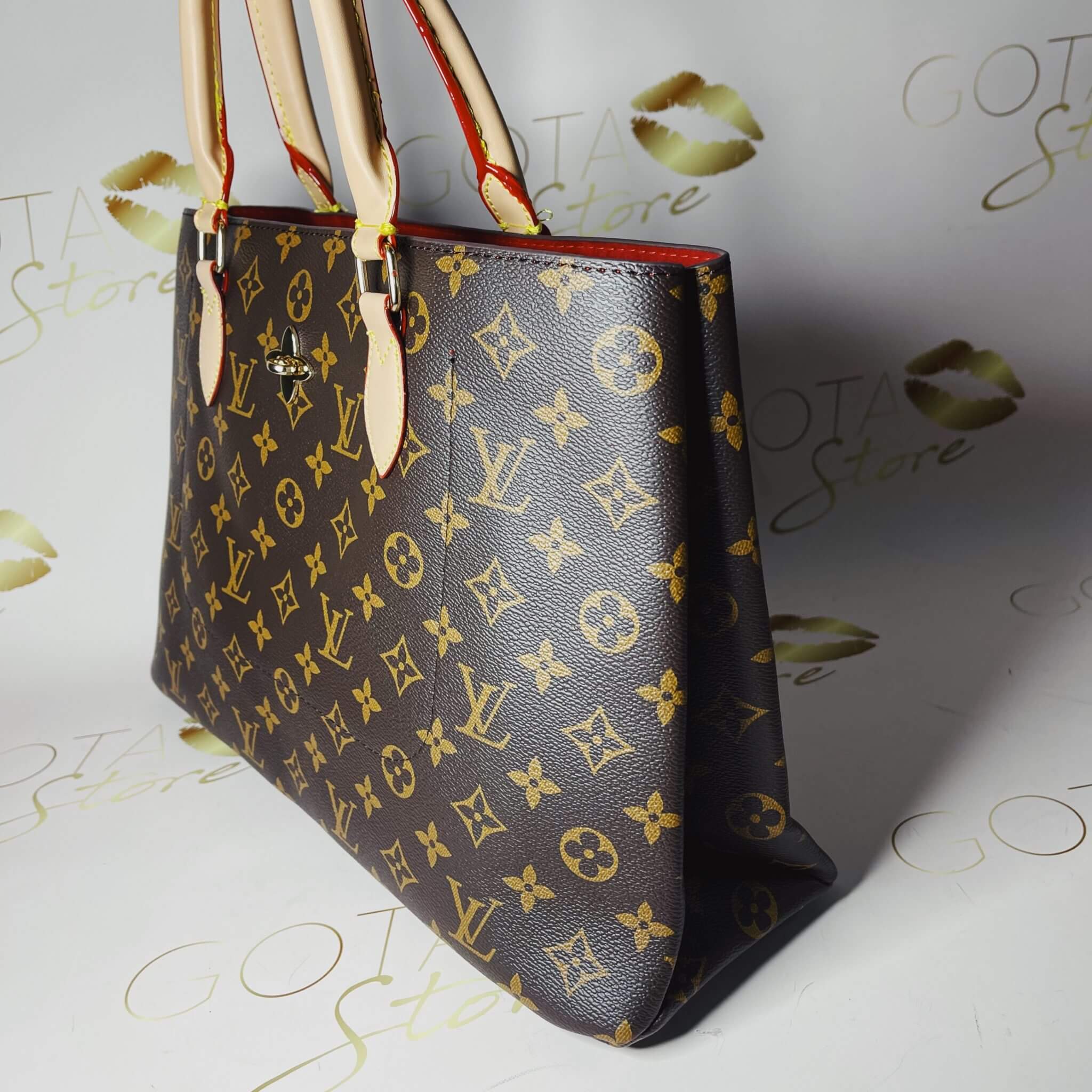 LV Flower Classic Monogram Tote Bag Brown Leather & Gold Hardware