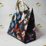 LV 3D Print Onthego GM - Black Leather Colorful Leather Women’s Tote Bag