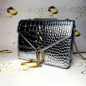 YSL LouLou Quilted Purse – Silver Leather & Gold Hardware Women’s Medium Clutch Bag