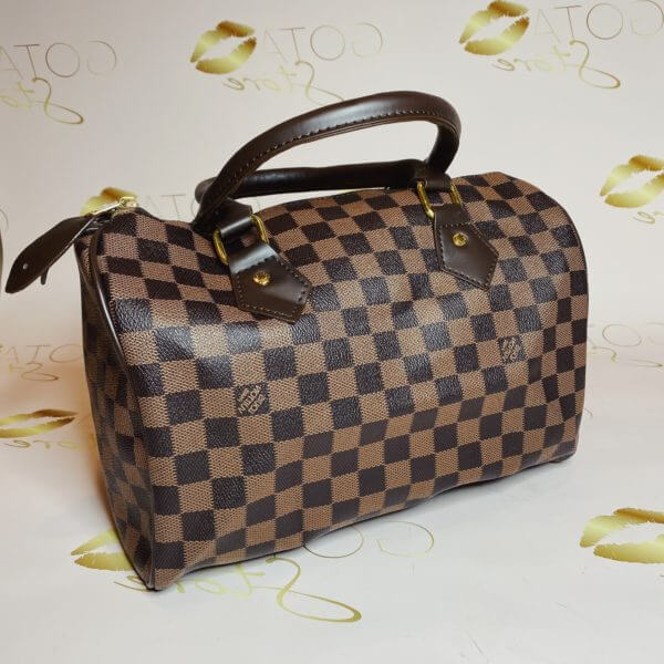 LV Speedy Ebene Checker Purse - Brown Leather Women's Medium Handbag