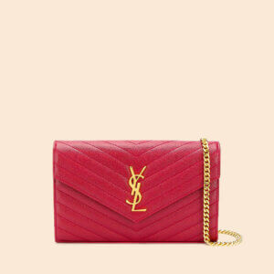 Quilted LouLou YSL Red Clutch Bag - Leather Women's Medium Purse