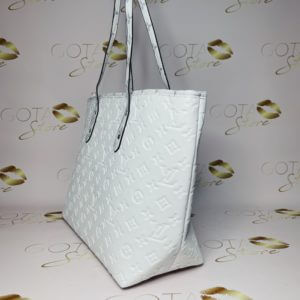 LV Neverfull MM Embossed Monogram - White Leather Women's Handbag