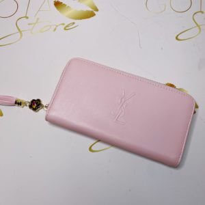 YSL Subtle Embossed Logo Zip Around - Women's Wallet Pink