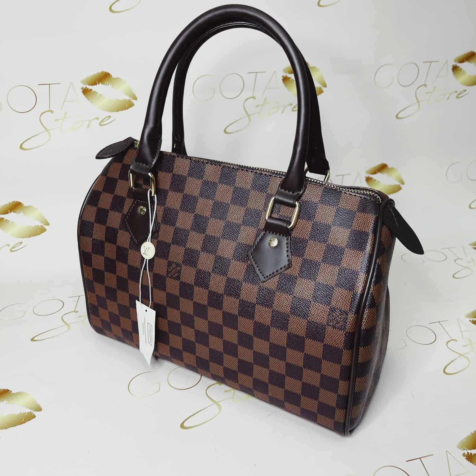 LV Speedy Brown Checker Hand Bag Leather Women's Medium Purse GOTA