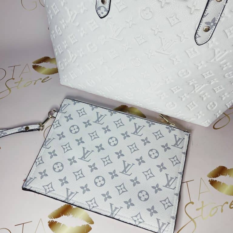 LV Neverfull MM Embossed Monogram - White Leather Women's Handbag ...