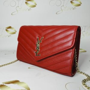 Quilted LouLou YSL Red Clutch Bag - Leather Women's Medium Purse