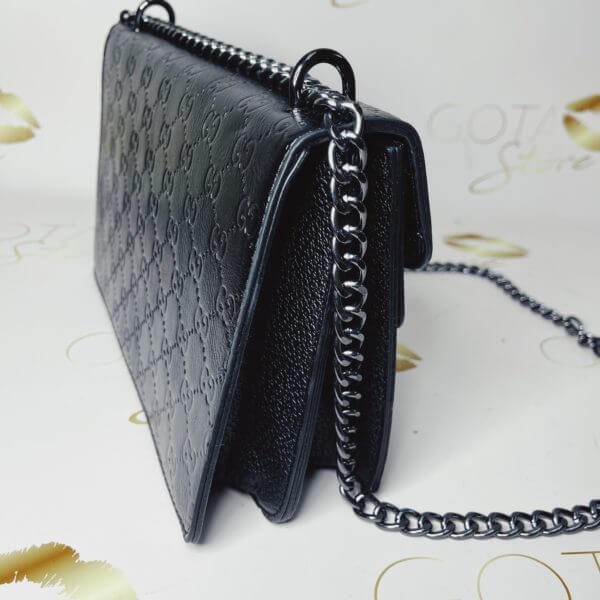 GG Dionysis Shoulder Bag - Black Embossed Leather Women’s Medium Purse