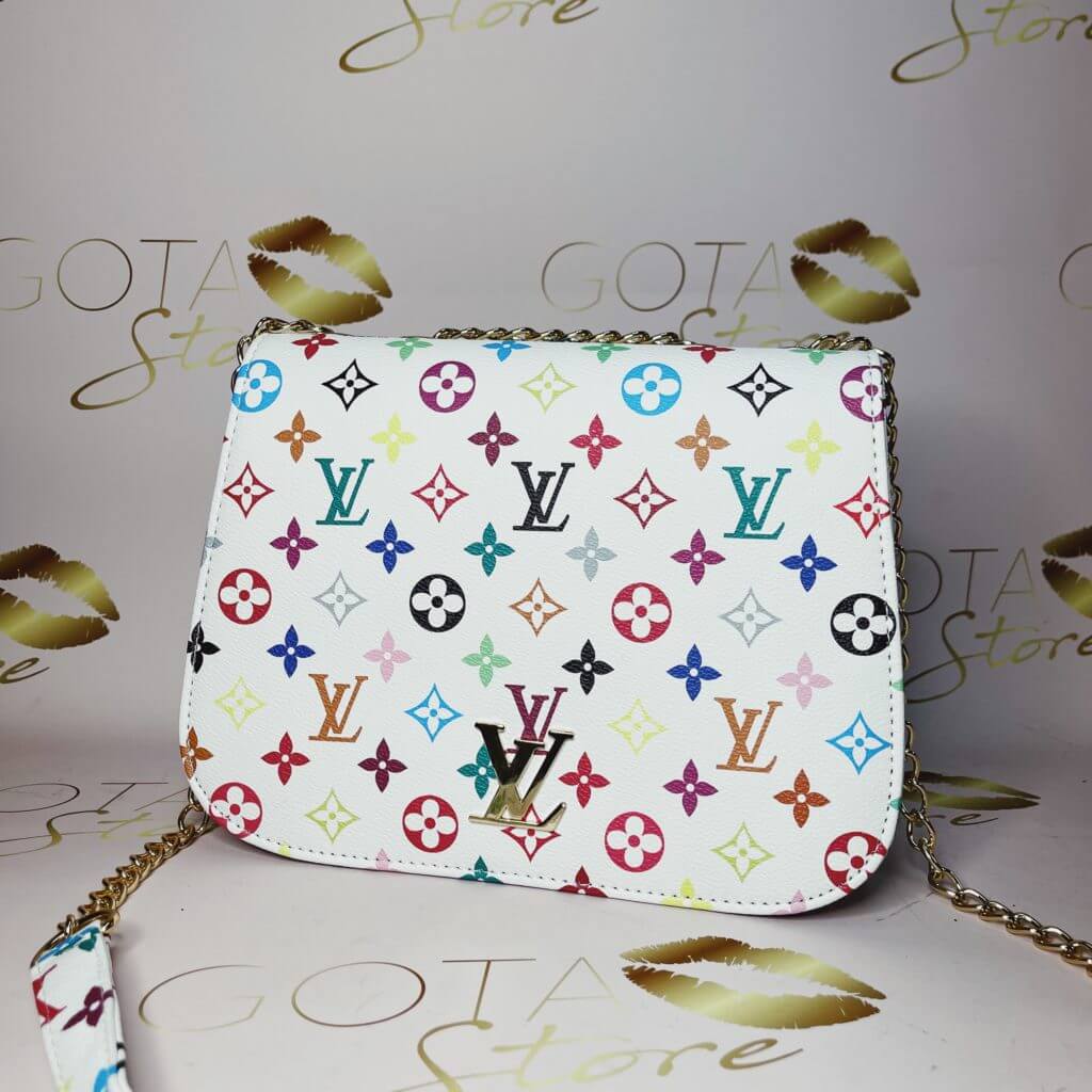 LV Twist Colorful Monogram Purse - White Leather Chain Large Women's ...