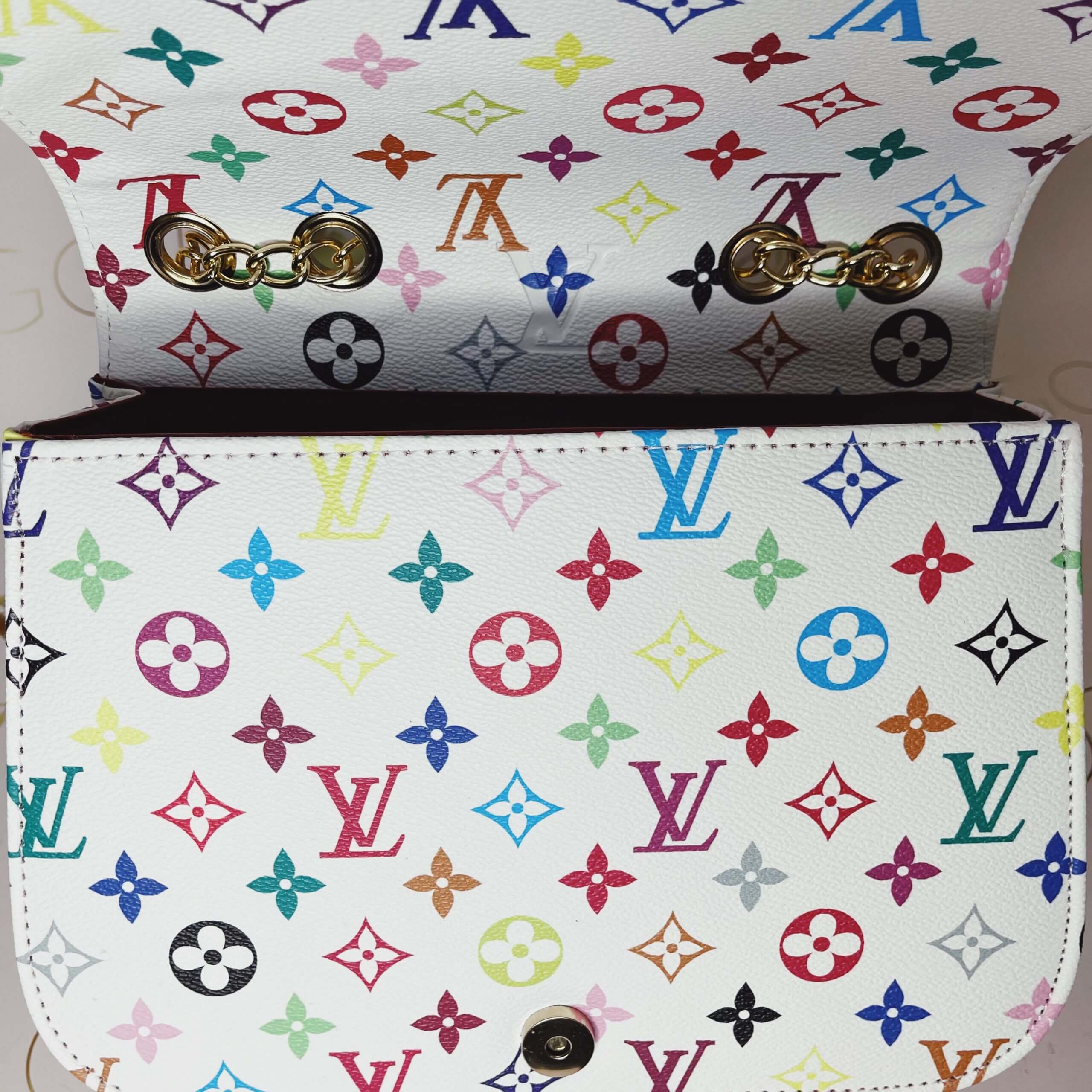 LV Twist Colorful Monogram Purse - White Leather Chain Large Women's  Shoulder Bag - GOTA Store