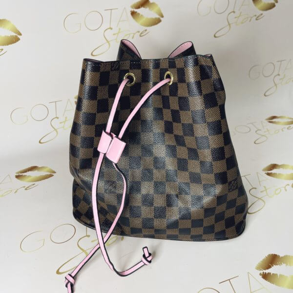 LV Neonoe Ebene Checker Purse - Brown & Pink Leather Women's Large Shoulder Bag