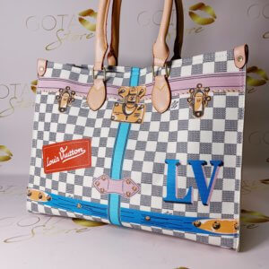 LV Propriano Damier Azur Printed Large Tote Bag - White Leather Women's Purse