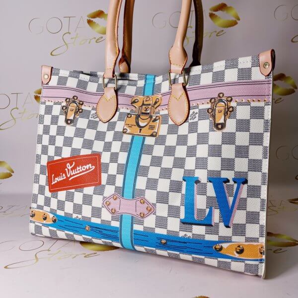 LV Propriano Damier Azur Printed Large Tote Bag - White Leather Women's Purse