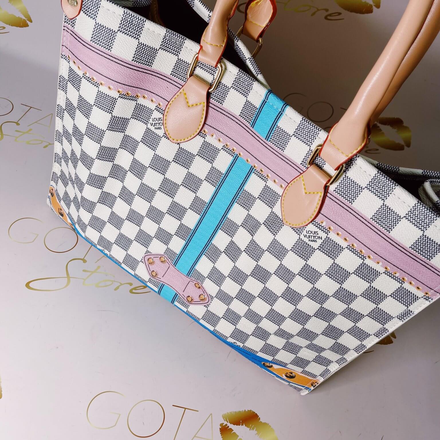 LV Propriano Damier Azur Printed Large Tote Bag - White Leather Women's ...