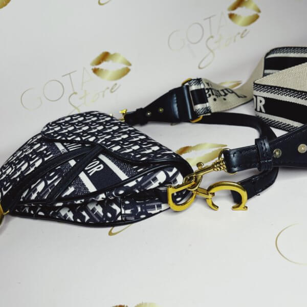 CD Oblique - Black Canvas & Gold Hardware Medium Women's Saddle Bag