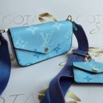 LV Felicie Pochette StrapMe Blue Leather Purse - Women's Small Clutch Bag