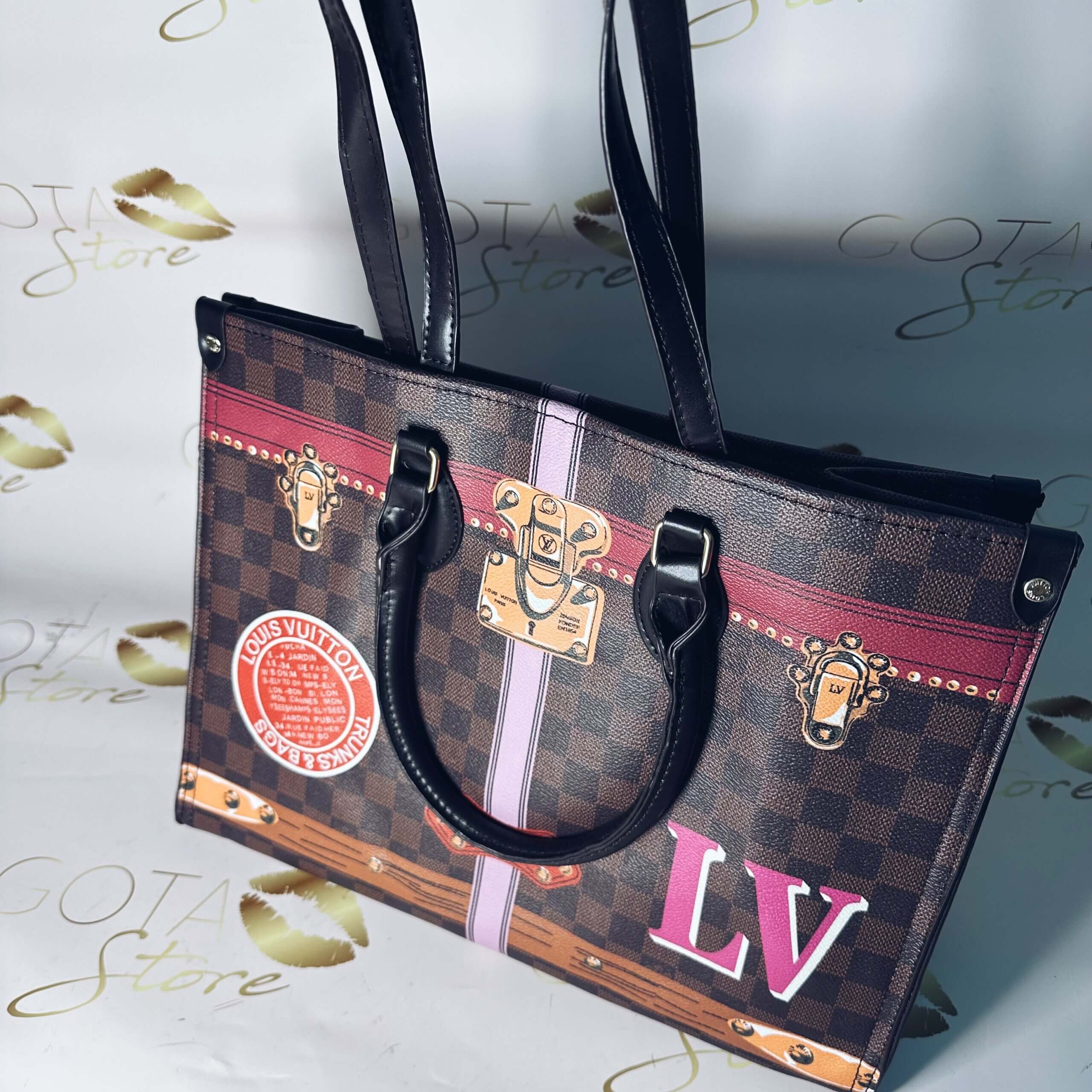 LV Propriano Damier Ebene Printed Large Tote Bag - Brown Leather Women's Purse