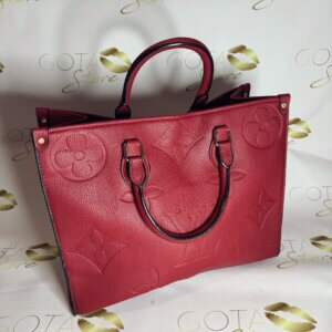 LV Red Embossed Onthego GM Tote Bag - Women’s Large Leather Purse